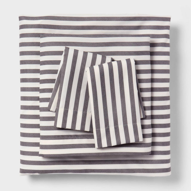 King Microfiber Sheet Set Gray Stripe - Room Essentials™