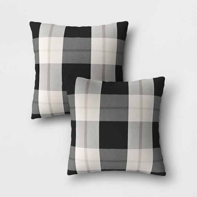 2pk Woven Plaid Outdoor Throw Pillows DuraSeason Fabric™ Black - Threshold™
