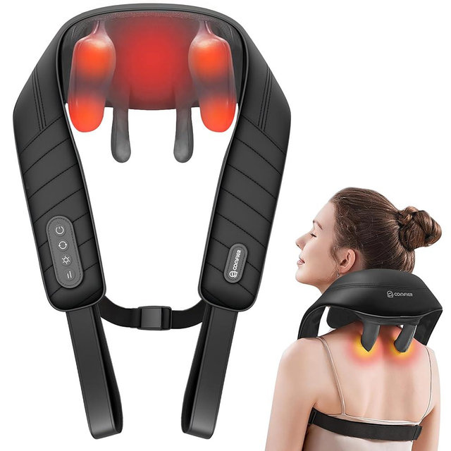 COMFIER Cordless Neck Massager with Heat, 4D Kneading Shiatsu Neck and Shoulder Massager Deep Tissue, Hands-Free Straps, FSA Eligible HSA, Mothers Day Gifts for Mom Women