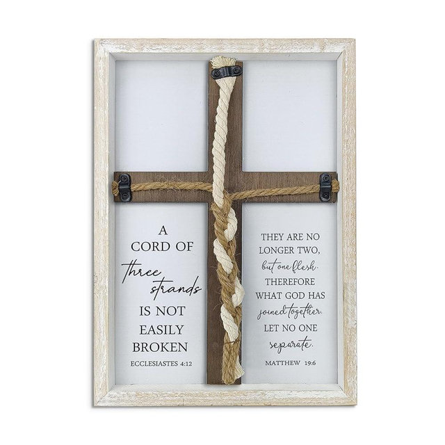 A Cord of Three Strands Wedding Sign 15"X10" Three Strands Braid Wall Decor Anniversary Religious Gifts for Couple Cross to Braid or Tie God's Knot, Symbolic of Unity (White)