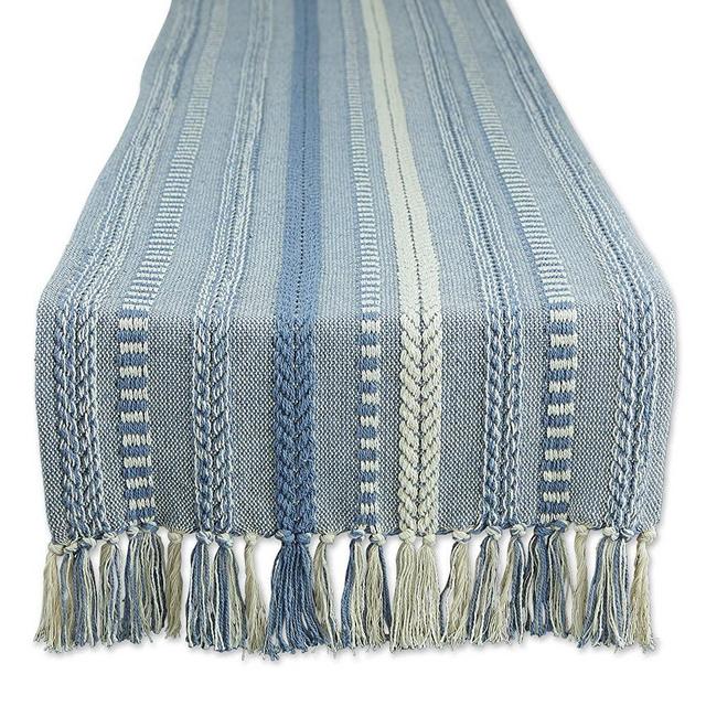 DII Farmhouse Braided Stripe Table Runner Collection, 15x72, Stonewash Blue