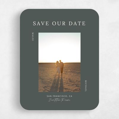 Green Rounded Wedding Save the Date - Keanu Portrait