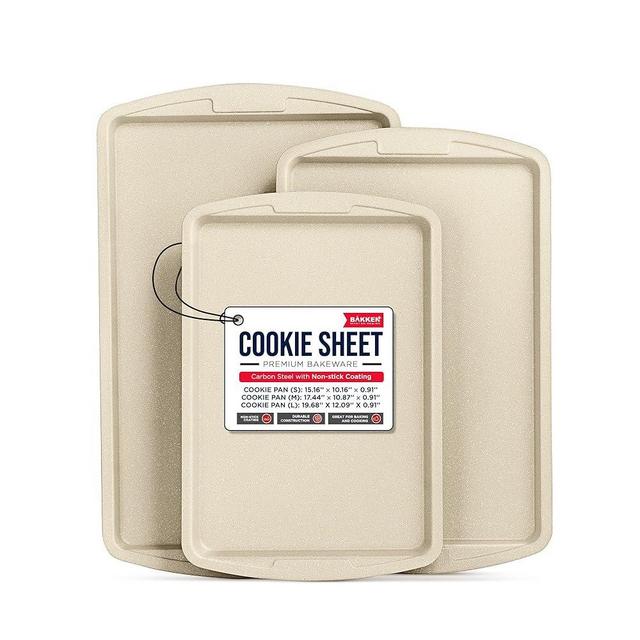 Bakken Swiss Cookie Sheet 3 Piece Set - Non-Stick, Stackable Baking Pans, White marble Deluxe Ceramic Coating – Dishwasher Safe - for Home Baking