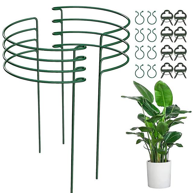 KLATIE 8 Pack Plant Support Stake, Metal Garden Plant Stake with 8 Pack Plant Support Clips & 8 Pack Plant Twist Ties, Plant Support Ring Cage for Peony, Tomato, Rose, Vine (10" Wide x 15.8" High)