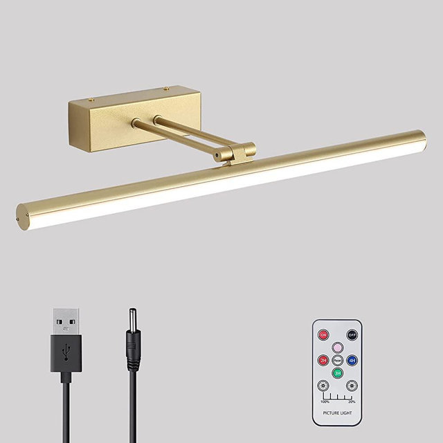 HOWMZON Wireless Picture Light, Battery Operated Picture Light with Remote, 16" Full Metal Art Light for Paintings, Head Rotatable Rechargeable Display Lamp for Wall Gallery Dartboard
