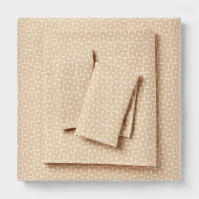 Queen Cotton Blend Sateen Sheet Set Natural Geo - Room Essentials™