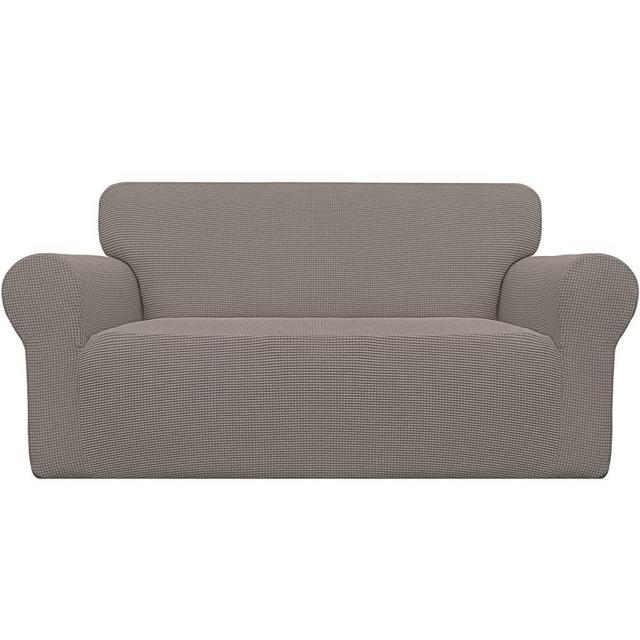 Easy-Going Stretch Sofa Slipcover 1-Piece Sofa Cover Furniture Protector Couch Soft with Elastic Bottom Anti-Slip Foam Spandex Jacquard Fabric Small Checks(Loveseat,Taupe)