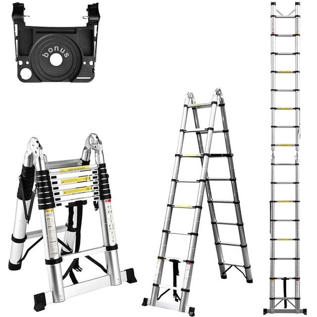 Telescoping Ladder A Frame，Soctone 16.5FT Aluminum Telescopic Ladder 330lbs Capacity Compact Ladder, RV Extension Ladder for Household, Outdoor