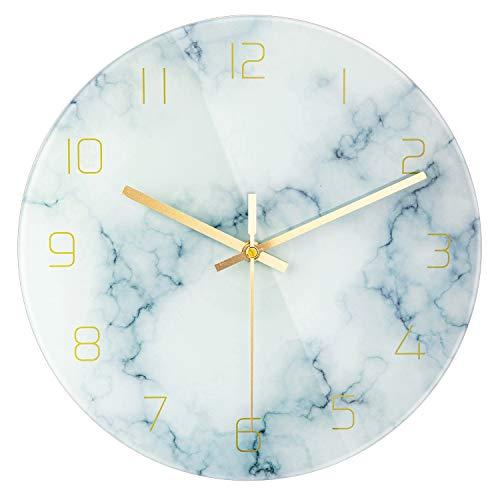 PATGO Glass Marble Silent Wall Clock for Living Room Decor, 12 Inch Modern Non Ticking Decorations for Aesthetic Bedroom, Office, Kitchen(Battery Operated)
