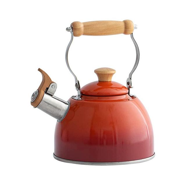 ROCKURWOK Whistling Tea Kettle, 1.6 QT / 50 OZ, Gradient Red Teapot, Universal Base for Induction | Gas | Electric | Halogen | Radiant, Wooden Handle, Vintage