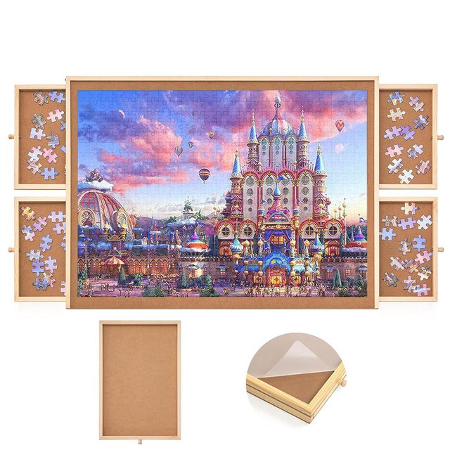 Qiqidog 1000 Pieces Puzzle Board with 4 Drawers and Cover, 22"x30" Wooden Jigsaw Puzzle Table for Adults, Portable Puzzle Organizer & Storage System, Birthday Gift for Mom (Small)