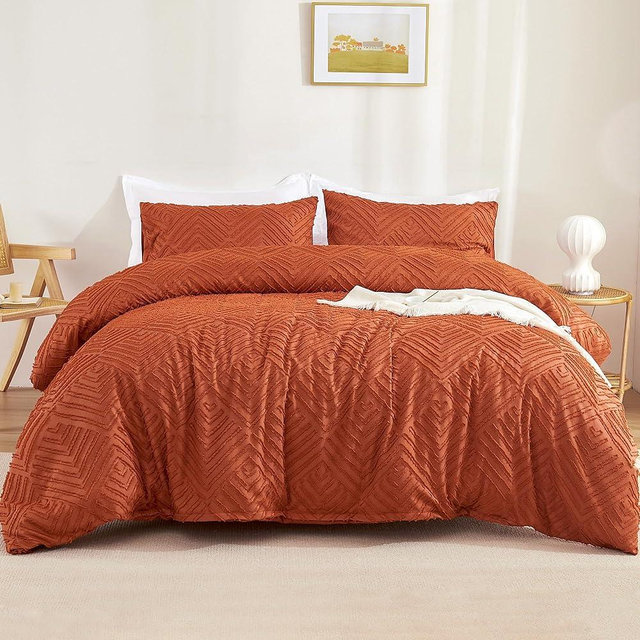 Litanika California King Comforter Set Burnt Orange, 3 Pieces Terracotta Tufted Boho Farmhouse Bedding Comforter Sets, Lightweight Fluffy All Season Comforter Set (104x96In Comforter & 2 Pillowcases)