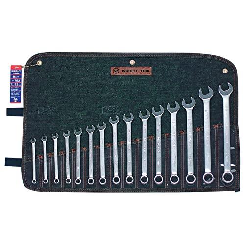 Wright Tool 752 12 Point Metric Combination Wrench Set, 7mm - 22mm (15-Piece)