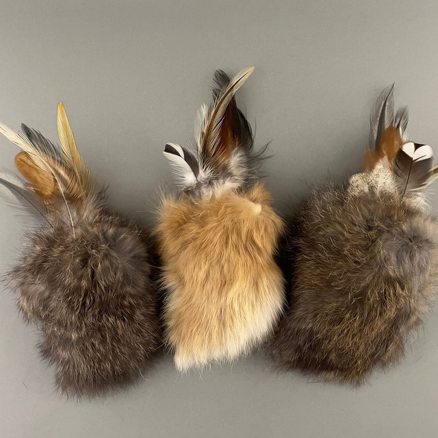 Handmade Rabbit Fur and Feathers Cat Toy, Natural Cat pillow toy