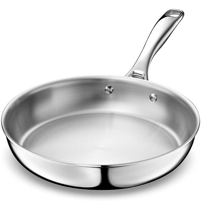 LEGEND COOKWARE 5-Ply Stainless Steel 12-Inch Frying Pan - Induction Compatible, Oven Safe 800°F - Non-Toxic, No Coatings - Even Heating, Won't Warp - Built to Last Generations