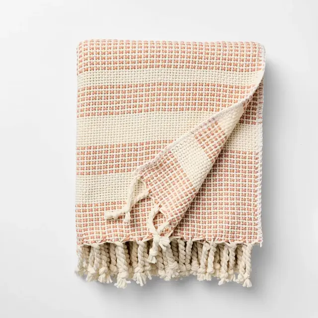 50"x60" Throw Border Stripe Woven Medium Orange and Cream - Threshold™ designed with Studio McGee