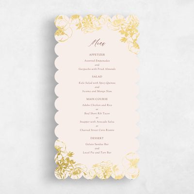 Beige Scalloped Wedding Menu - Anemone Foil