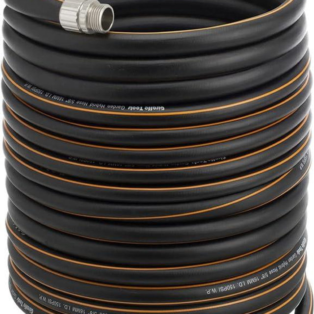 Giraffe Tools Garden Hose 100ft x 5/8", Custom Length, Heavy Duty, No Kink, Flexible, Rubber Garden Hose, Leakproof Water Hose with Male to Female Fittings, 600 Burst PSI