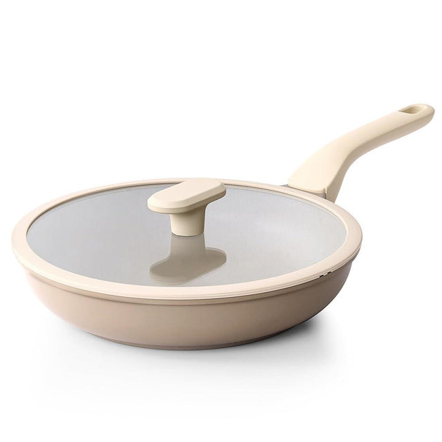 PRICUSIS Nonstick Frying Pan with Lid, Healthy Skillet, Egg Pan Nonstick Omelet Pan Chef's Pan, PFOA & PTFE Free, Induction Compatible (10 Inch W/L Natural Linen)