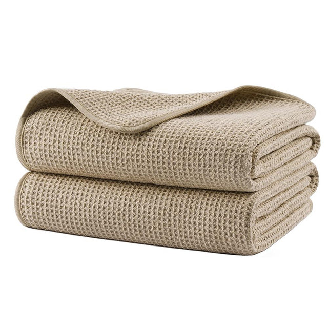 POLYTE Microfiber Oversize Quick Dry Lint Free Waffle Bath Towel for Body, 60 x 30 in, Set of 2