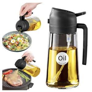 YARRAMATE 16oz/470ml Glass Olive Oil Sprayer for Cooking with Stickers, 2 in 1 Oil Dispenser for Kitchen Gadgets, Food Grade Premium Spray Bottle with Portion Control for Salad, Frying, BBQ (Black)