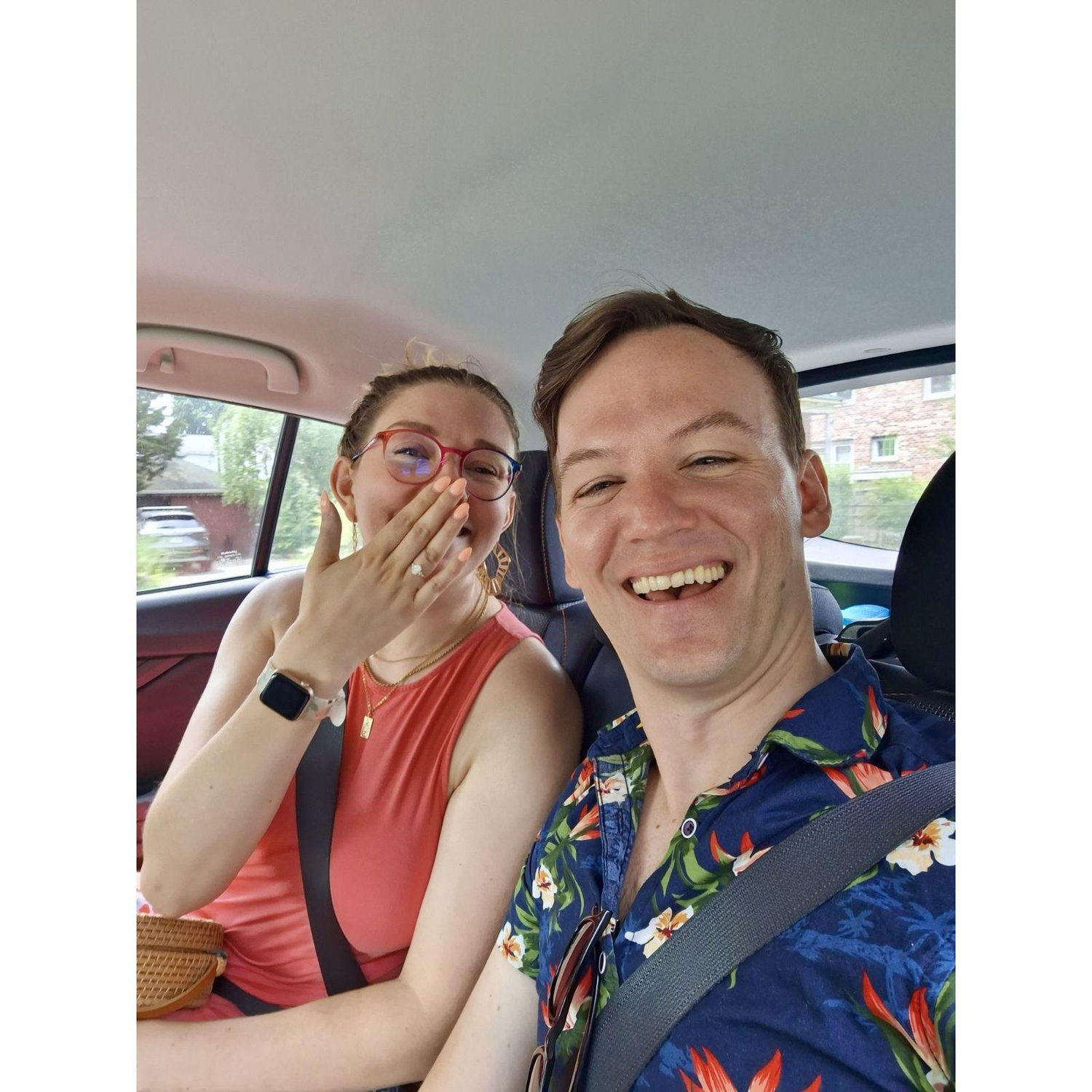 First selfie as fiances...in the Uber back home