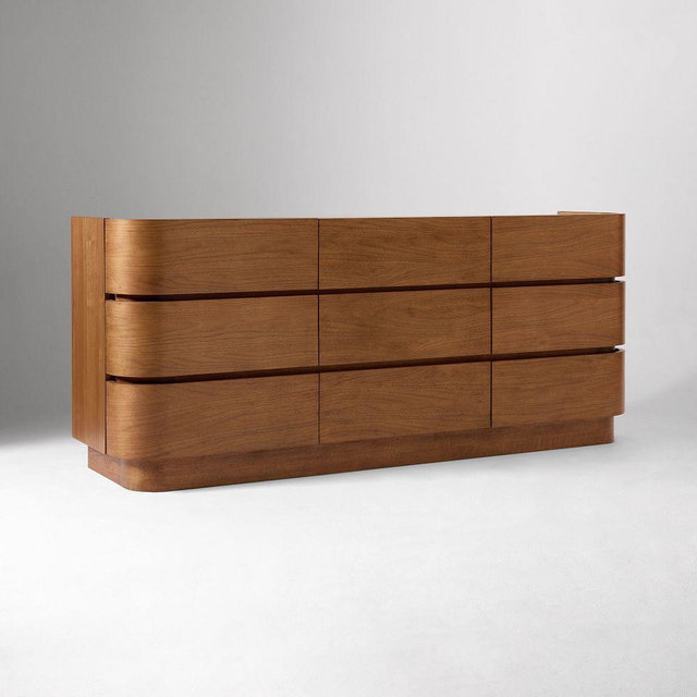 Solstice Wood 9 Drawer Dresser, Walnut Veneer/Cool Walnut, 76"