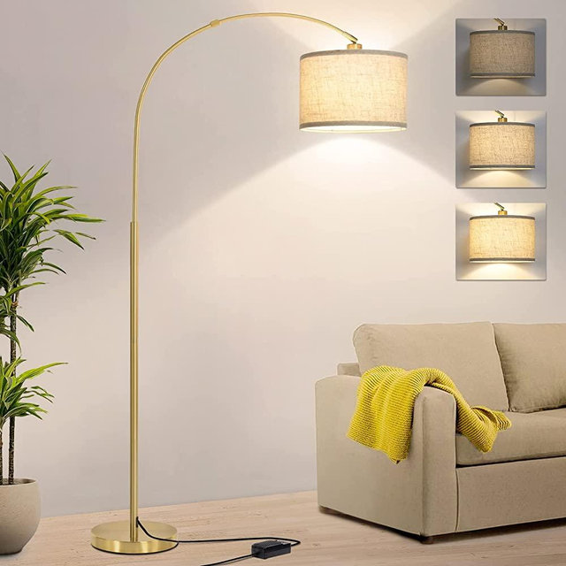 Gold Arc Floor Lamp, Dimmable Floor Lamp for Living Room, Mordern Standing Lamp with Adjustable Lampshade, Tall Pole Lamp Over Couch Arched Light for Reading, Bedroom, Office, 3000K LED Bulb Included
