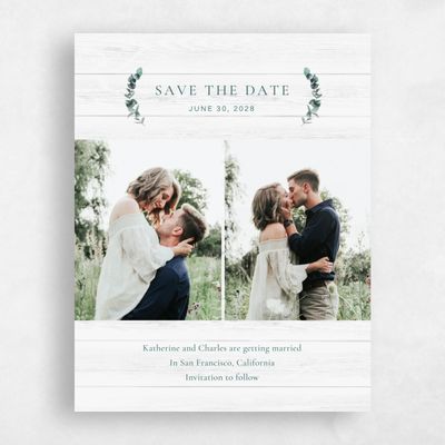 Light Wood, White Wedding Save the Date - Galata Photo