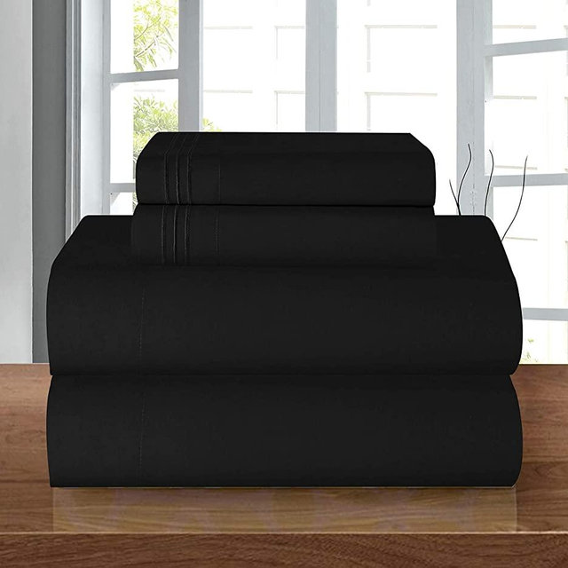 Elegant Comfort 1500 Thread Count Egyptian Quality 4-Piece Bed Sheet Sets, Deep Pockets - Luxurious Wrinkle Free & Fade Resistant , Queen, Black