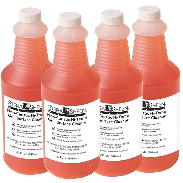Stera Sheen - Grill Cleaner - Food Safe, Non-Caustic Formula - Restaurant & Cafe Quality Cleaner for Flat Top Grills and Griddles - Remove Tough Encrusted Grease - 32 fl oz Bottle (4 count)