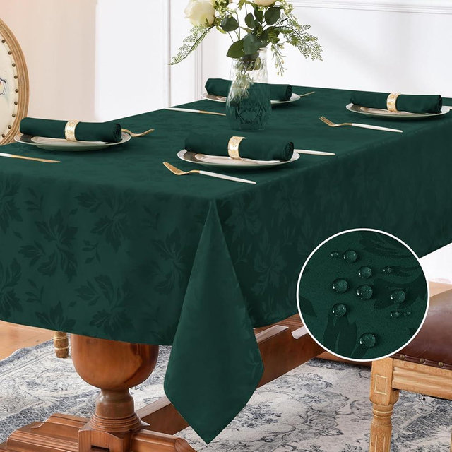 Romanstile Jacquard Rectangle Tablecloth - Waterproof Damask Floral Pattern Decorative Table Cloths Heavy Weight Fabric Table Covers for Dinner/Parties/Outdoor - 60 x 120 Inch, Dark Green