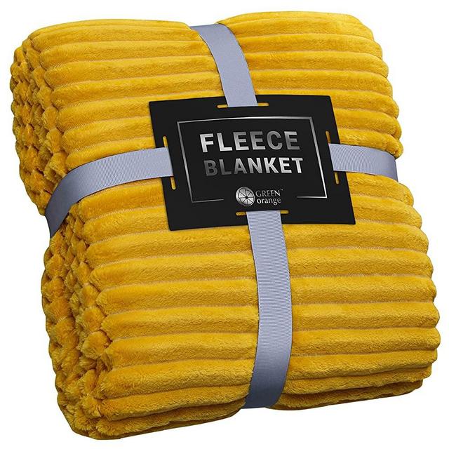 GREEN ORANGE Twin Blanket for Couch - 60x80, Lightweight, Mustard Yellow - Soft, Plush, Fluffy, Warm, Cozy - Perfect for Bed, Sofa