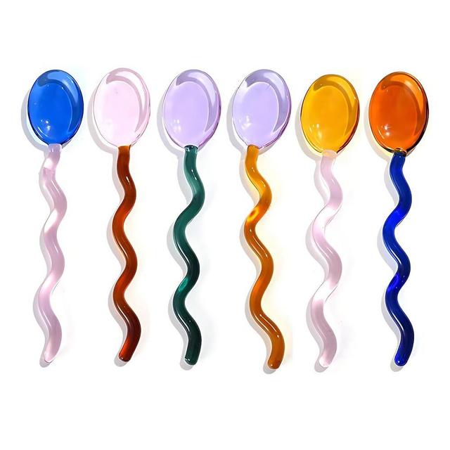 Turbokey Glass Spoons Heat Resistant Clear Coffee Spoon 5.5 Inches Stirring Rod Mixing Spoon Bar Swizzle Stick for Salt Sugar Tea Cocktail Milkshake Appetizers Desserts (6 Color)