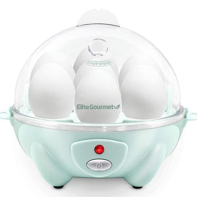 Elite Gourmet EGC007M# Rapid Egg Cooker, 7 Easy-To-Peel, Hard, Medium, Soft Boiled Eggs, Poacher, Omelet Maker, Auto Shut-Off, Alarm, 16-Recipe Booklet, BPA-Free, Mint