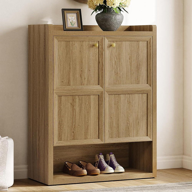 SICOTAS Shoe Cabinet Storage for Entryway - 24-Pair Shoe Cabinets with Doors and Adjustable Shelves, Modern 33.9" Wide 7-Tier Shoes Storage Cabinet for Mudroom Closet Hallway Living Room, Brown Oak