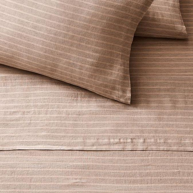 West Elm European Flax Linen Sheet Set, King, Rosewood Multistripe