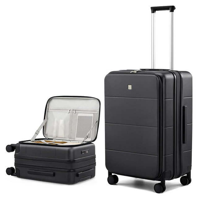 Hanke Hardside Expandable Checked Luggage, 24 Inch Top Opening Trunk Luggages with Spinner Wheels, All-PC Hard Shell Suitcase, Lightweight TSA Checked-Medium(Jet Black, 83L)