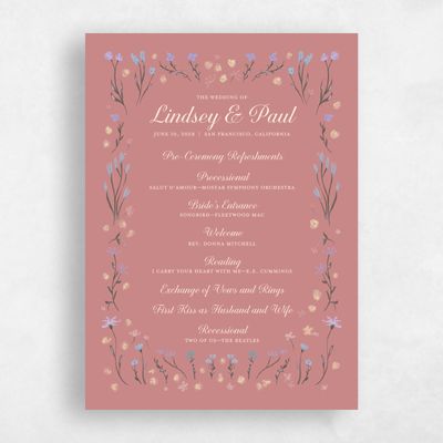 Deep Blush, Pink Wedding Program - Harebell