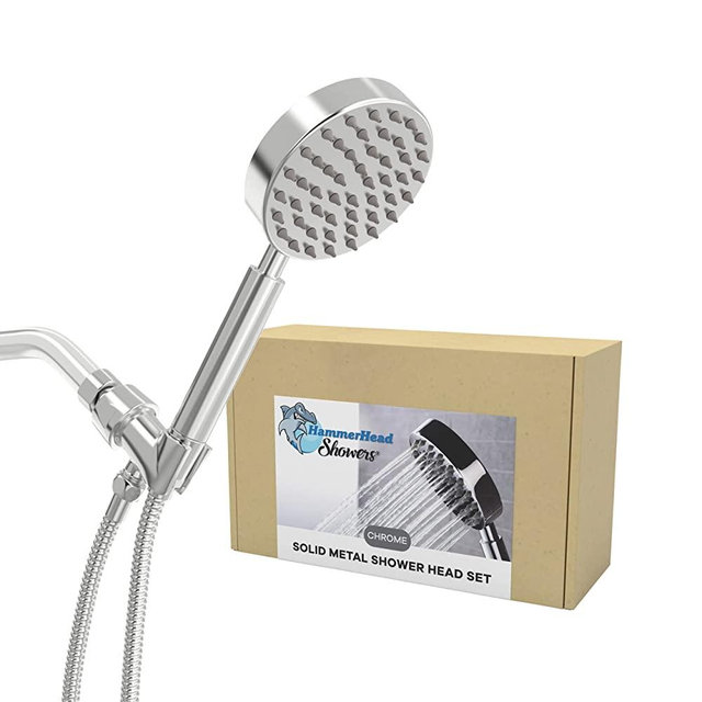 All Metal Hand Held Shower Head with Hose and Holder, Polished Chrome | 2.5 GPM High Flow Regulator with Pressure Optimization | 4" Handheld Showerhead, 72 Inch Long Flexible Hose, Adjustable Bracket