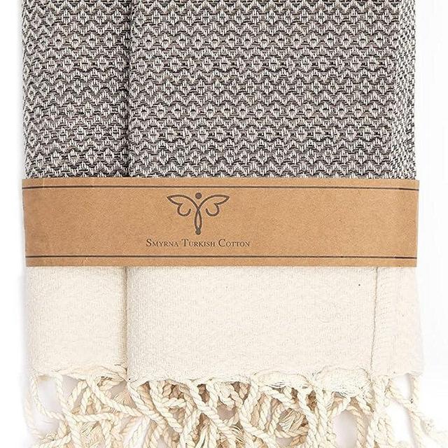 SMYRNA TURKISH COTTON Kitchen Dish Towels Pack of 2 | 100% Natural Cotton, 15 x 26 Inches | Machine Washable Wash Cloths | Ultra Soft, Absorbent, Prewashed and Quick Dry Turkish Dish Towels (Latte)