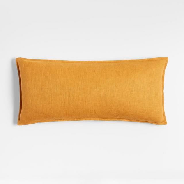 Amber 36"x16" Laundered Linen Pillow with Feather-Down Insert
