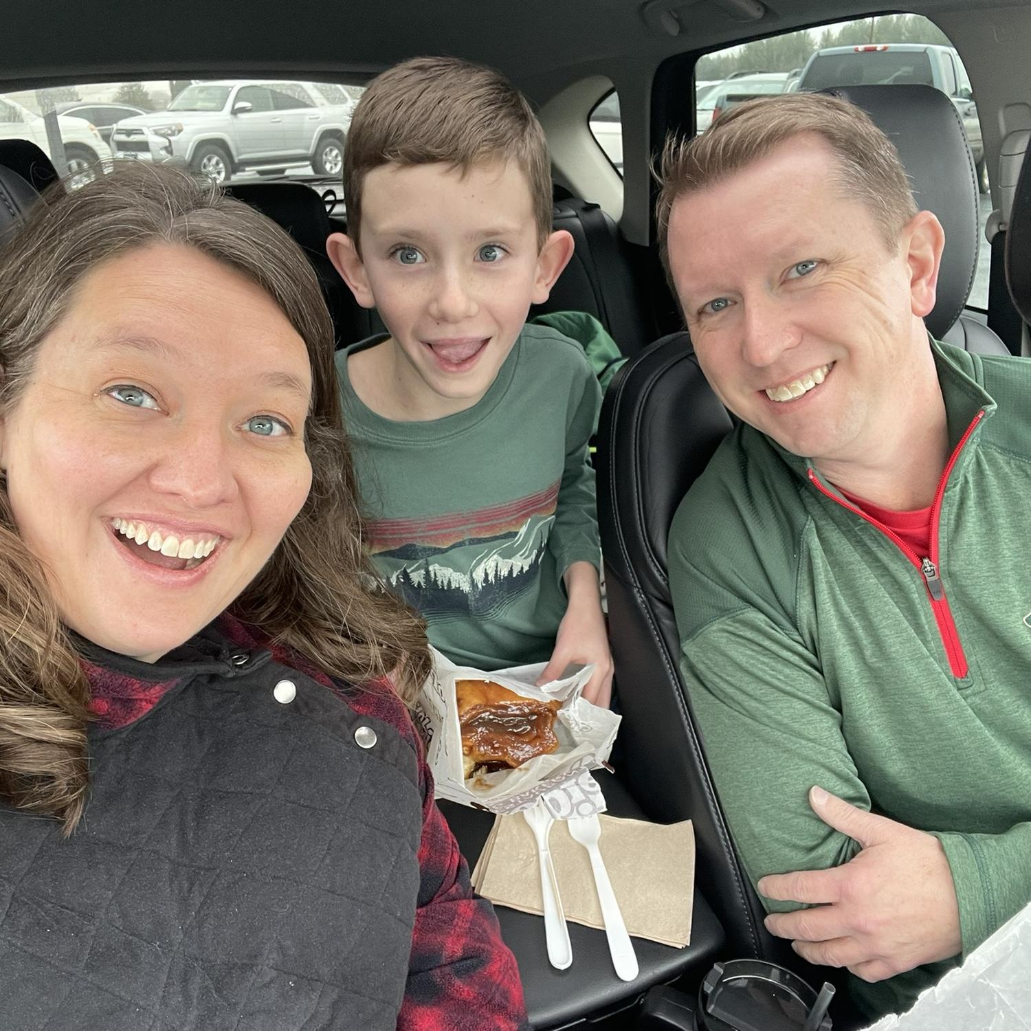 Our first family picture when we stopped to get carmel rolls on our trip to Duluth, MN.