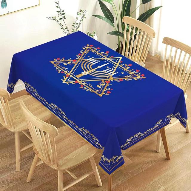 Heyfary Hanukkah Tablecloth Jewish Chanukah Festival of Lights Holiday Decoration Rectangular Home Kitchen Dining Room Decor-60×84inch