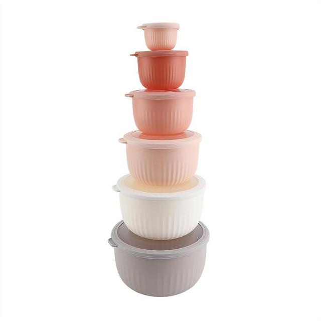 COOK WITH COLOR Prep Bowls with Lids- 12 Piece Nesting Plastic Small Mixing Bowl Set with Lids (Pink/Grey)