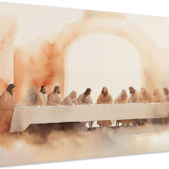 Jesus Last Supper Canvas Wall Art, Leonardo da Vinci Pictures Canvas Print Posters Wall Decor, Christian Wall Art Home Decor for Living Room Dining Room Decor 12x16 inch Framed