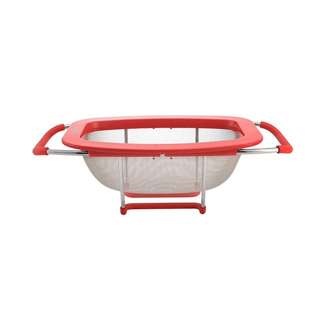 Farberware Professional Stainless Steel Expandable Over-the-Sink Colander/Strainer, Red