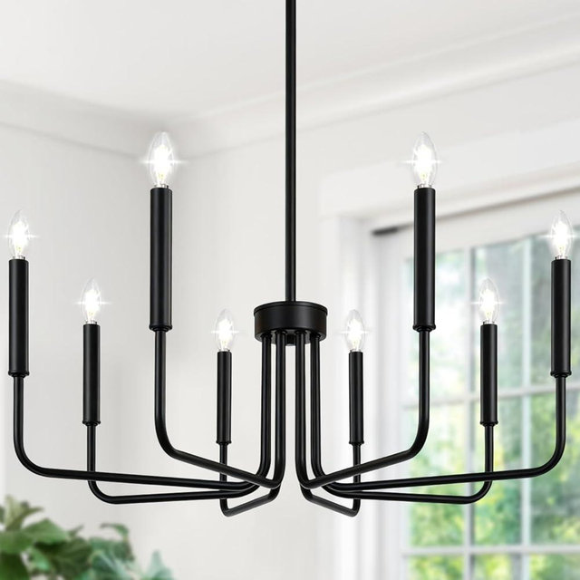 Lynnoland Black 8-Light Chandelier, Farmhouse Chandelier for Dining Room Lighting Fixtures Hanging, Vintage Candle Pendant Light Fixtures Chandelier for Bedroom, Foyer and Living Room