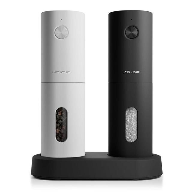 LARS NYSØM Electric Salt and Pepper Grinder Set I Automatic Salt and Pepper Mills with Adjustable Ceramic Grinder I USB Rechargeable Electric Spice Grinder Set (Black/White)