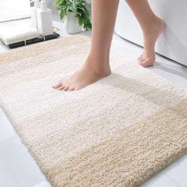 OLANLY Bathroom Runner Rugs 47x20, Extra Soft Absorbent Microfiber Bath Rugs, Rubber Backing, Quick Dry, Washable Bath Mats for Bathroom Floor, Tub, Shower and Home Decor Accessories, Light Beige